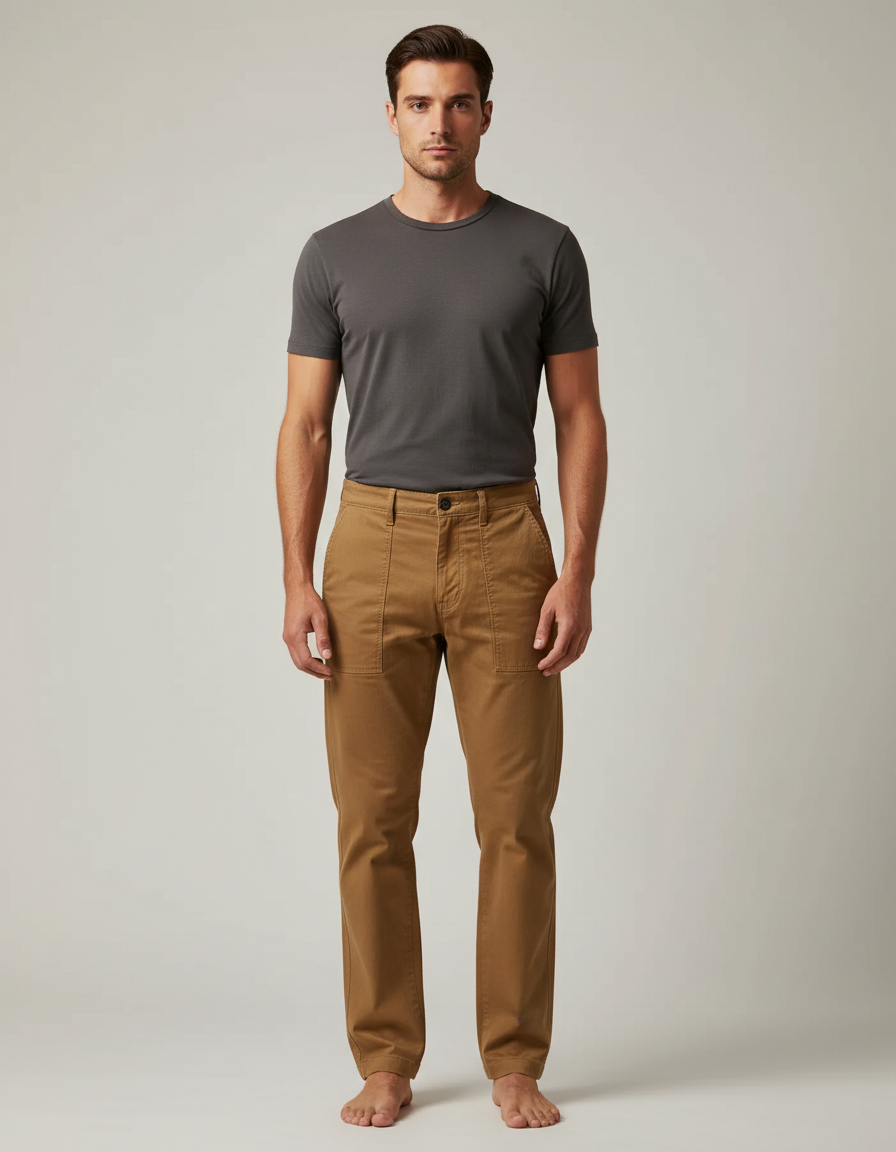Pantalon Marron Cargo Coton Décontracté Homme Ample