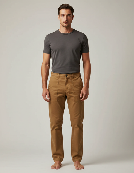 Pantalon Marron Cargo Coton Décontracté Homme Ample