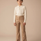 Pantalon Marron Similicuir Fendu Taille Haute Élégant - Camel Simili cuir