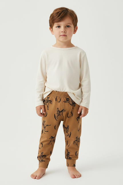 Pantalon Marron Imprimé Cheval Confortable Enfant - Molleton