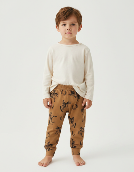 Pantalon Marron Imprimé Cheval Confortable Enfant - Molleton