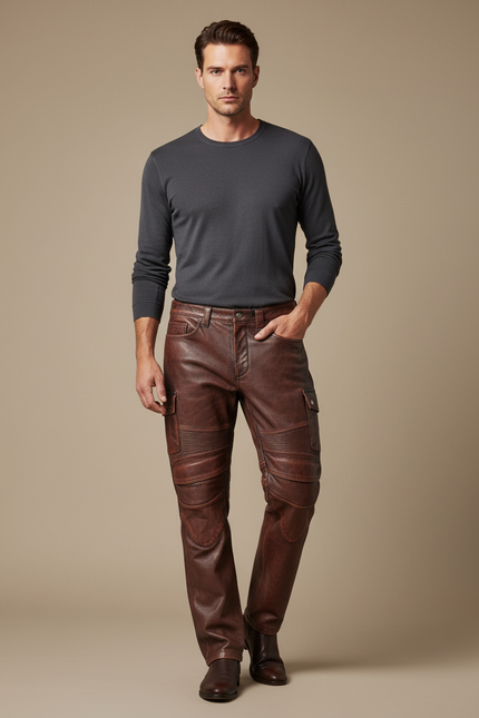 Pantalon Enduit Marron Homme - Cuir