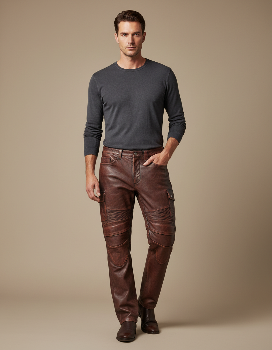 Pantalon Enduit Marron Homme - Cuir