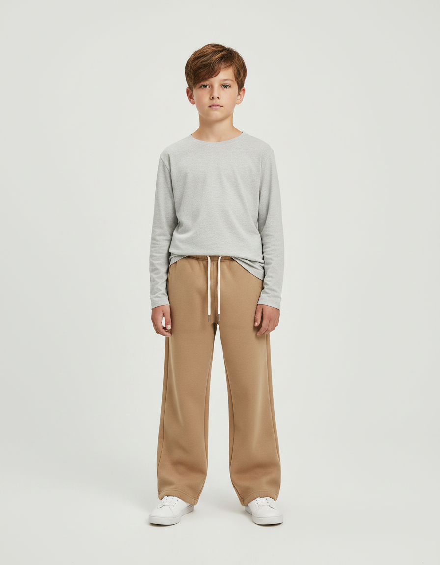 Pantalon Marron Ample Molleton Décontracté Enfant - Camel