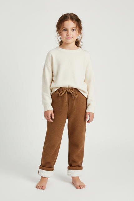 Pantalon Marron Tricoté Chaud Doublé Sherpa Enfant - Maille