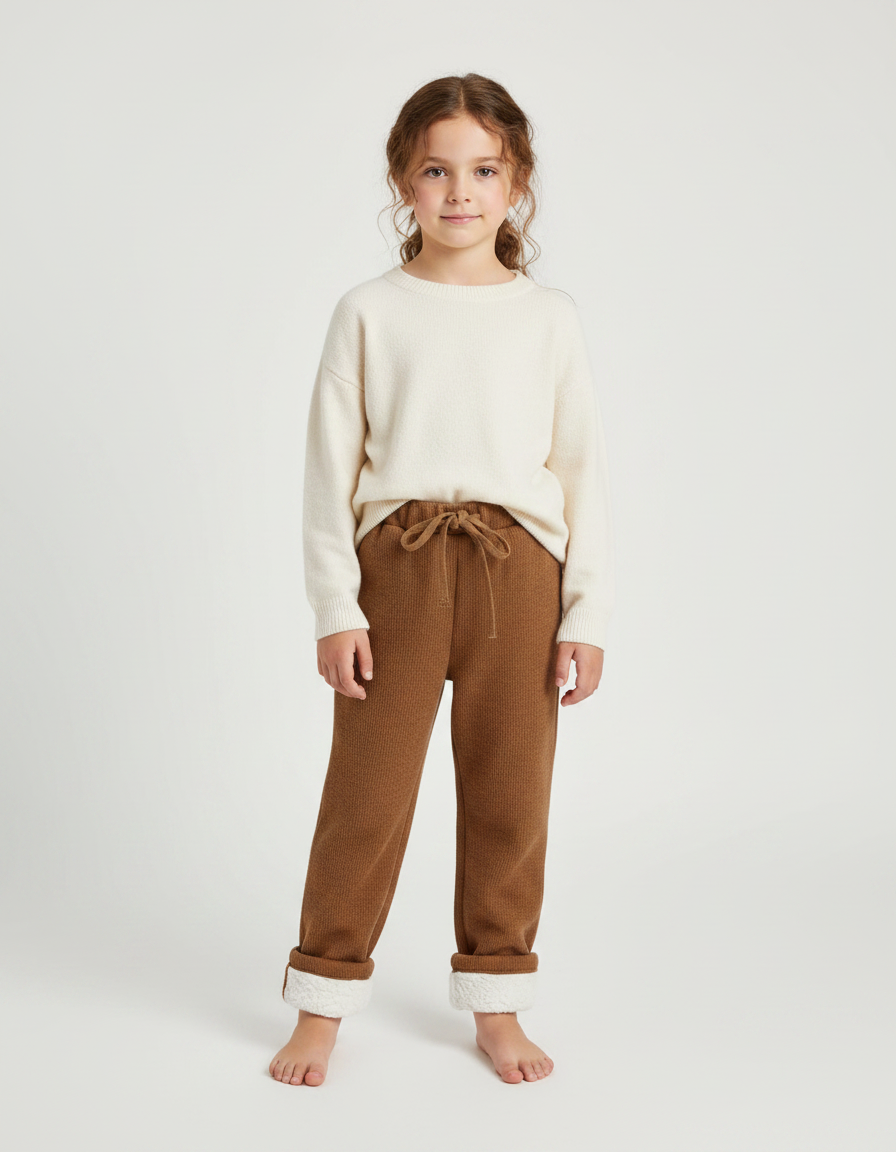 Pantalon Marron Tricoté Chaud Doublé Sherpa Enfant - Maille