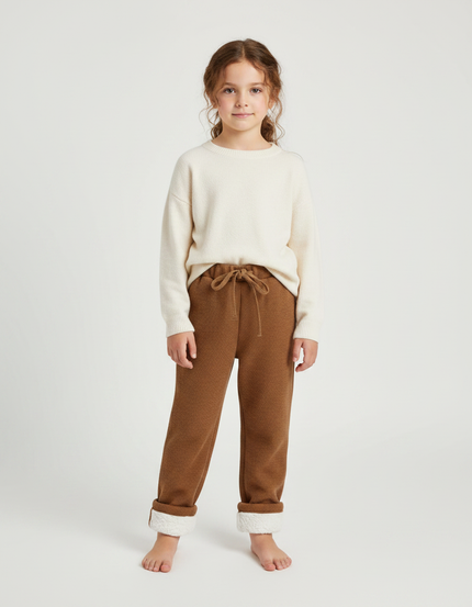 Pantalon Marron Tricoté Chaud Doublé Sherpa Enfant - Maille