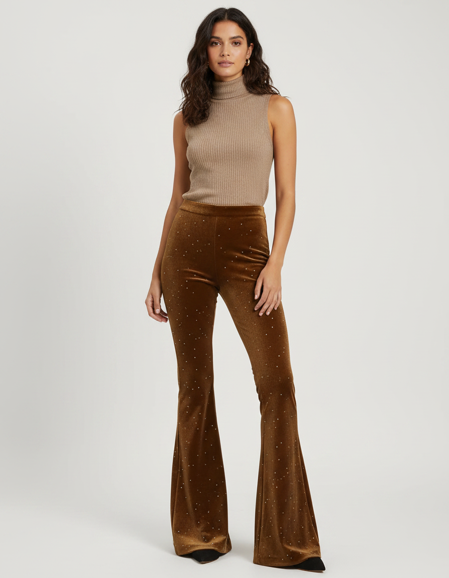 Pantalon Paillette Marron - Velours