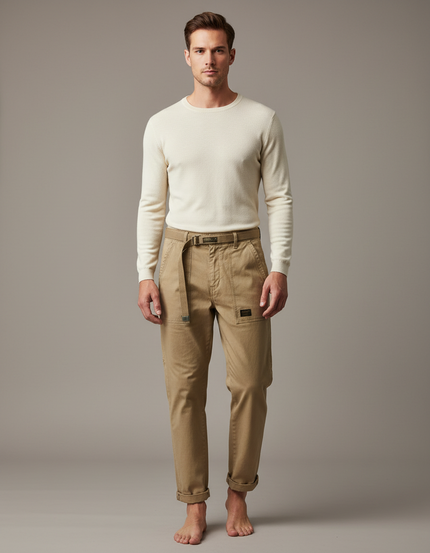 Pantalon Marron Coton Décontracté Ample Homme Cargo - Kaki