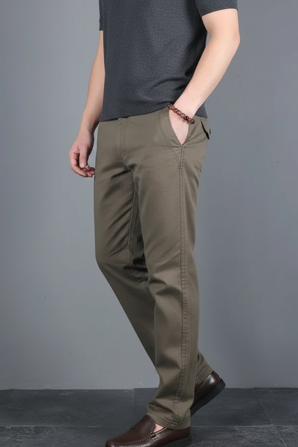 Pantalon Marron Homme Coton Slim Chino Décontracté - Kaki