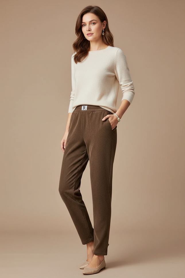 Pantalon Marron Côtelé Droit Épais Femme Décontracté - Cordé