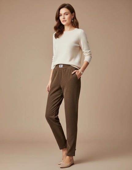 Pantalon Marron Côtelé Droit Épais Femme Décontracté - Cordé