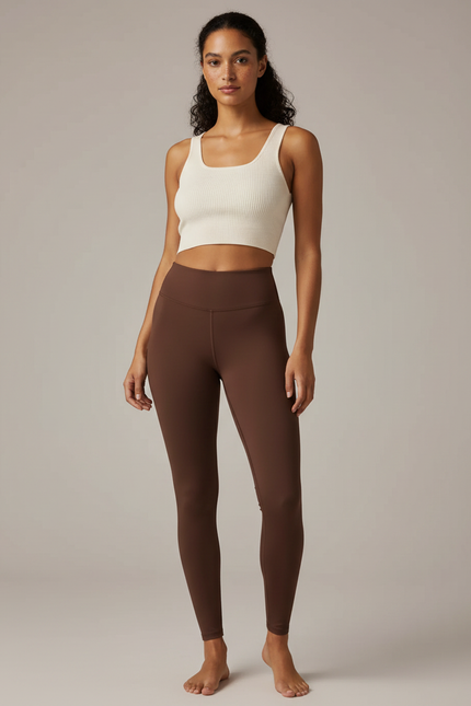 Pantalon Marron Yoga Taille Haute Stretch Femme - Polyester