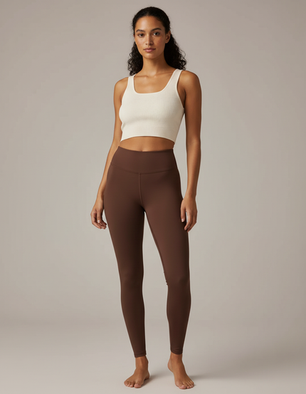 Pantalon Marron Yoga Taille Haute Stretch Femme - Polyester