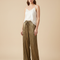 Pantalon Marron Brillant Fluide Large Élégant - Doré Polyester