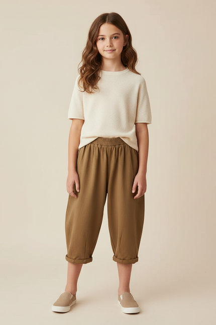 Pantalon Marron Ample Coton Enfant Décontracté - Molleton