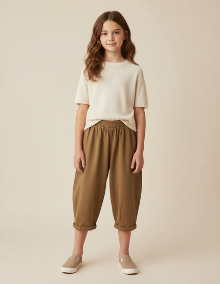 Pantalon Marron Ample Coton Enfant Décontracté - Molleton