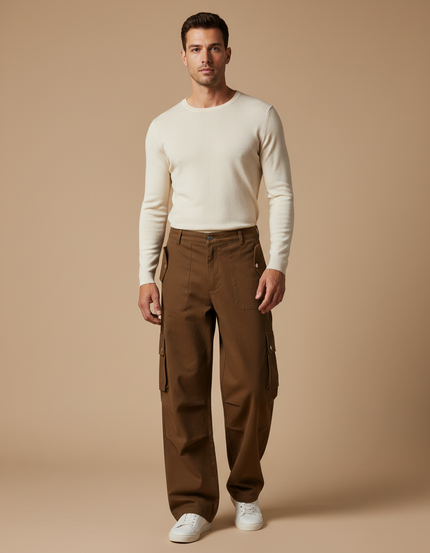 Pantalon Marron Cargo Ample Décontracté Droit Homme - Toile