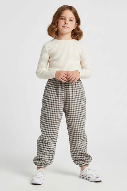 Pantalon Marron À Carreaux Ample Doux Enfant - Tweed