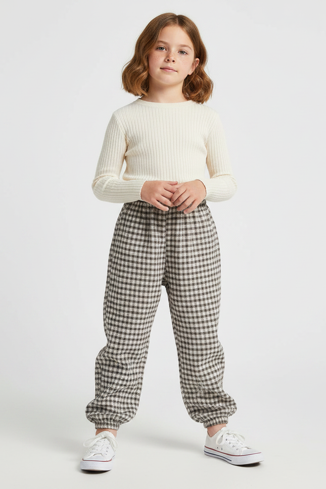 Pantalon Marron À Carreaux Ample Doux Enfant - Tweed