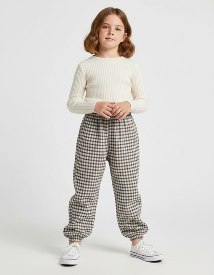 Pantalon Marron À Carreaux Ample Doux Enfant - Tweed