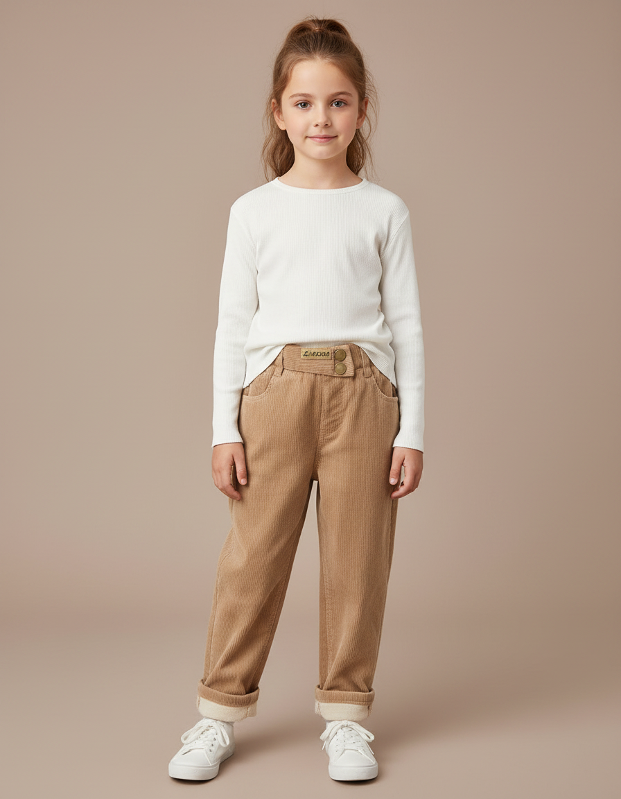 Pantalon Marron Côtelé Doublé Chaud Enfant - Camel Cordé