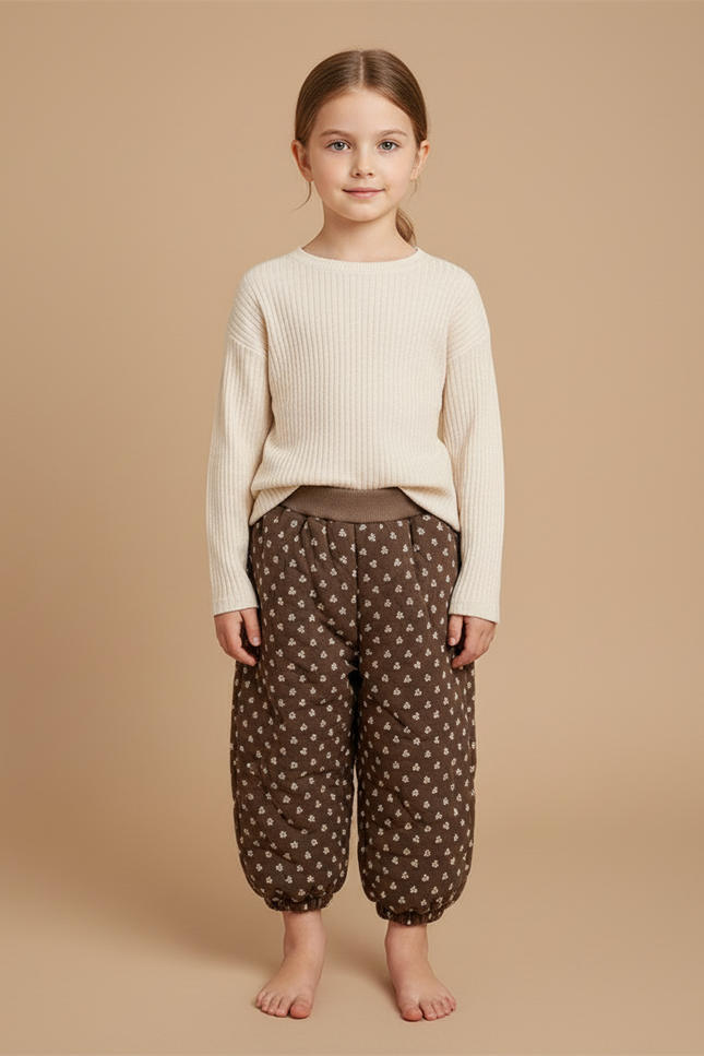 Pantalon Marron Matelassé Imprimé Ample Enfant Hiver - Molleton