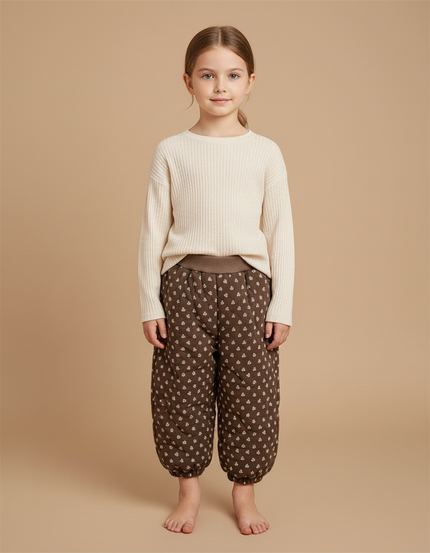 Pantalon Marron Matelassé Imprimé Ample Enfant Hiver - Molleton