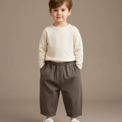Pantalon Marron Ample Coton Enfant Décontracté Polyvalent