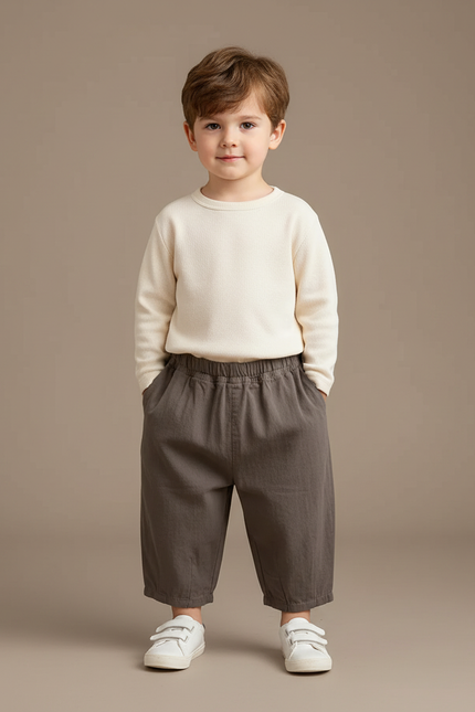 Pantalon Marron Ample Coton Enfant Décontracté Polyvalent