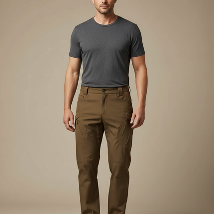 Pantalon Marron Cargo Tactique Multi-poches Homme Décontracté - Kaki Polyester