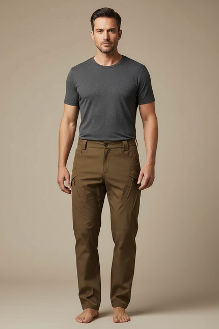 Pantalon Marron Cargo Tactique Multi-poches Homme Décontracté - Kaki Polyester