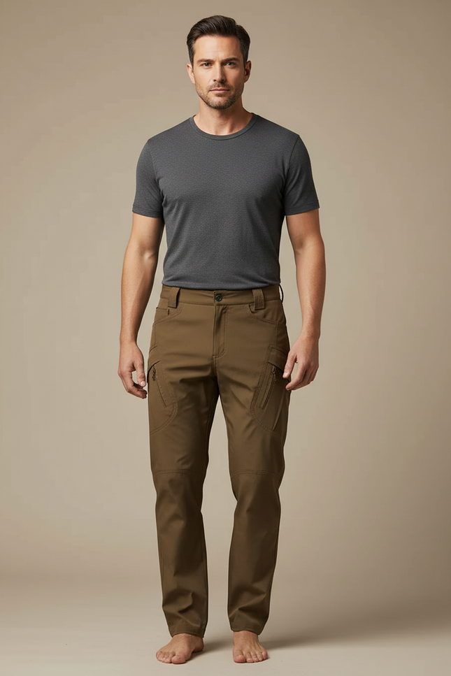 Pantalon Marron Cargo Tactique Multi-poches Homme Décontracté - Kaki Polyester