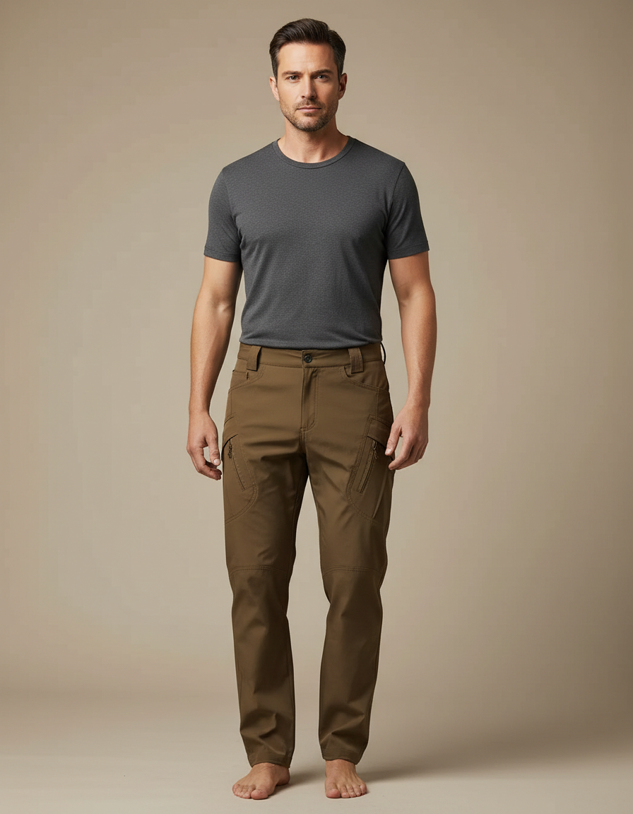 Pantalon Marron Cargo Tactique Multi-poches Homme Décontracté - Kaki Polyester