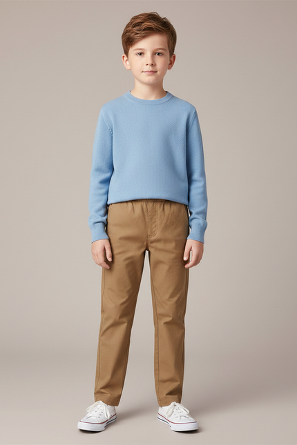 Pantalon Marron Garçon Décontracté Coton Droit Confortable