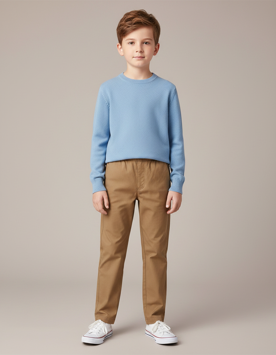 Pantalon Marron Garçon Décontracté Coton Droit Confortable