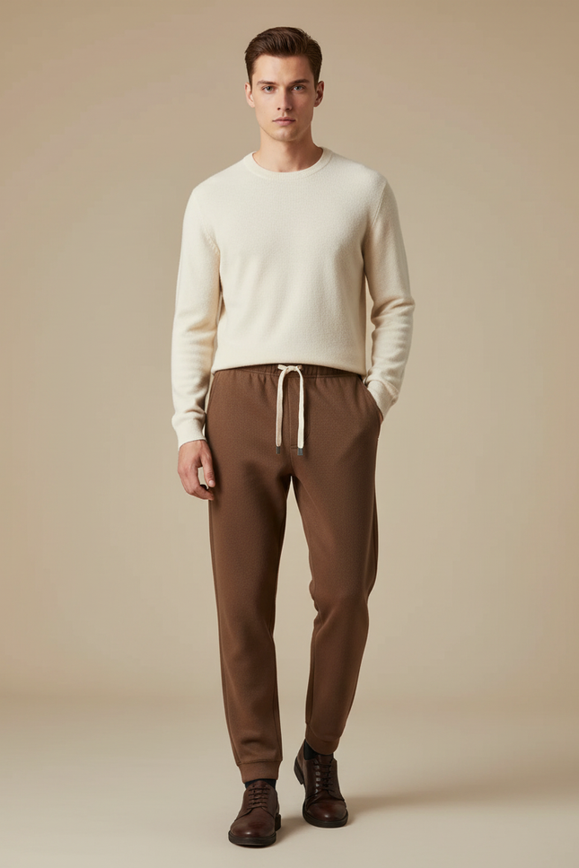 Pantalon Marron Décontracté Cordon Élastique Confortable - Molleton