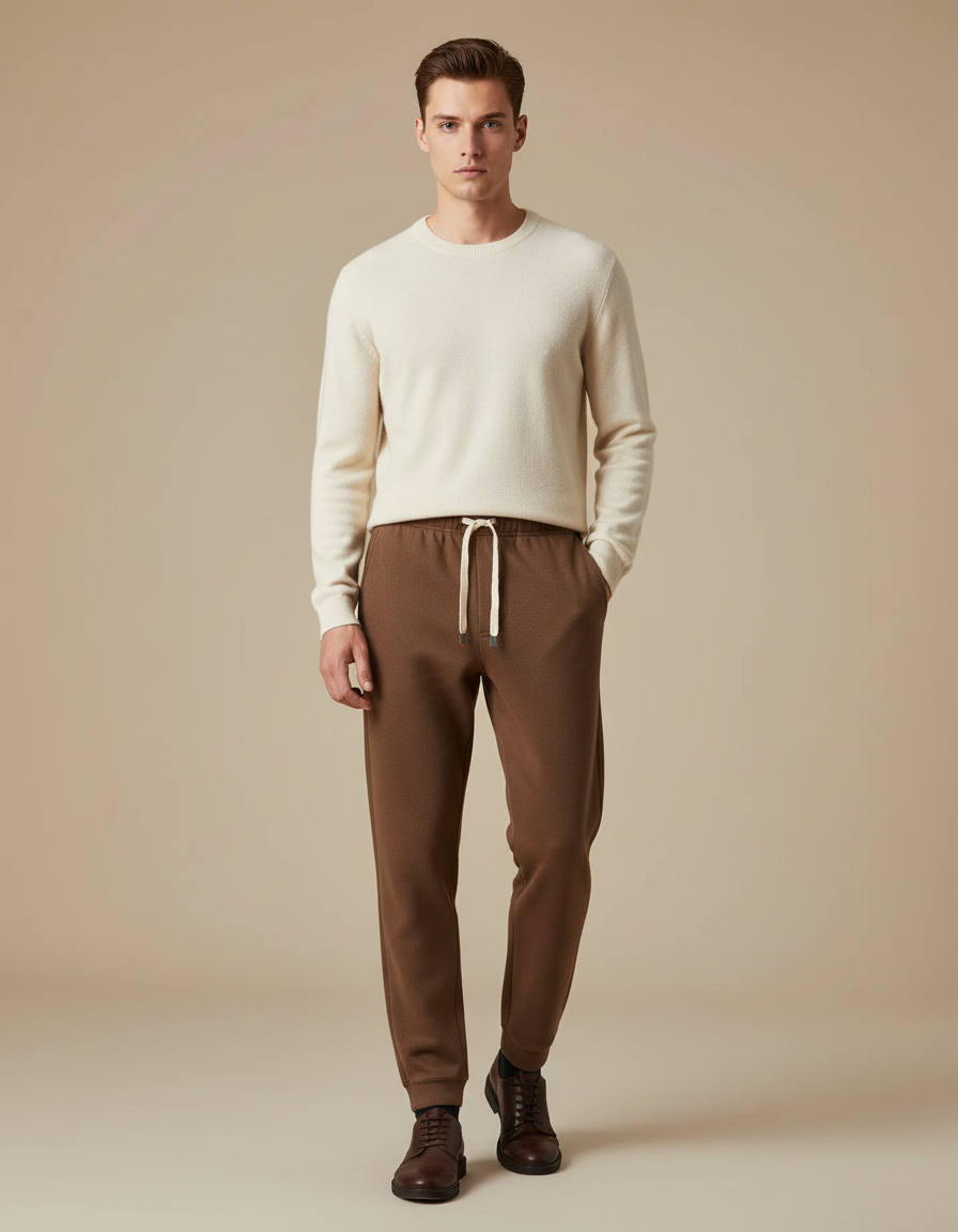 Pantalon Marron Décontracté Cordon Élastique Confortable - Molleton