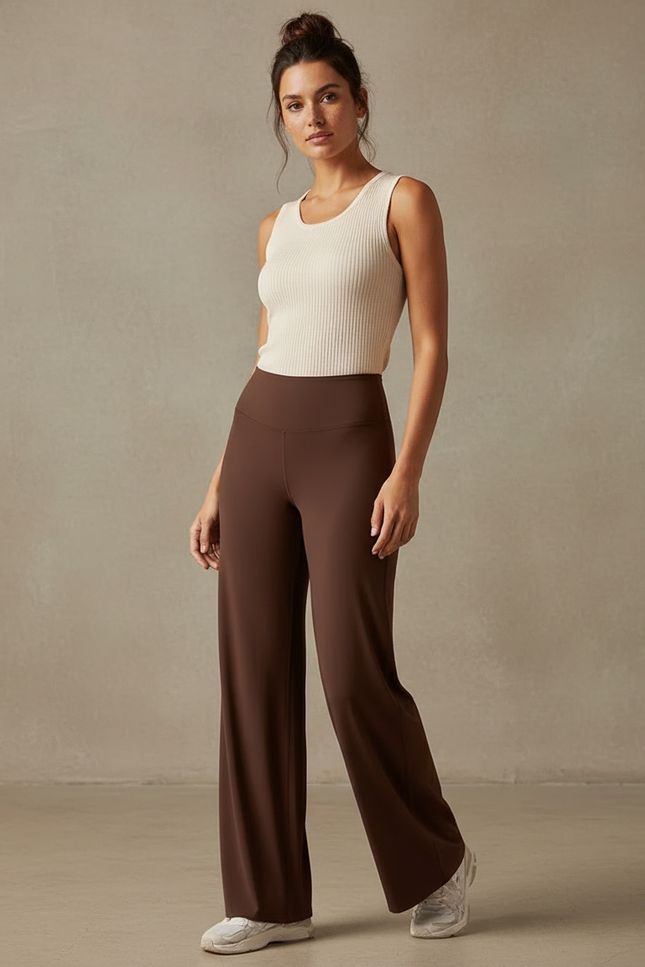 Pantalon Marron Ample Taille Haute Confortable - Polyester