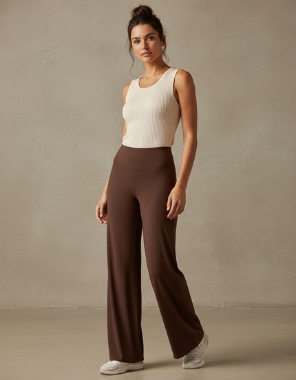 Pantalon Marron Ample Taille Haute Confortable - Polyester