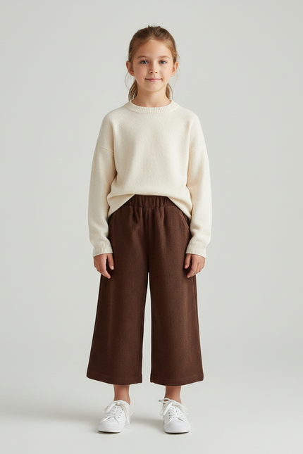 Pantalon Marron Ample Côtelé Confortable Enfant - Cordé
