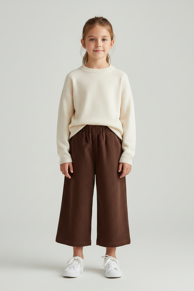 Pantalon Marron Ample Côtelé Confortable Enfant - Cordé