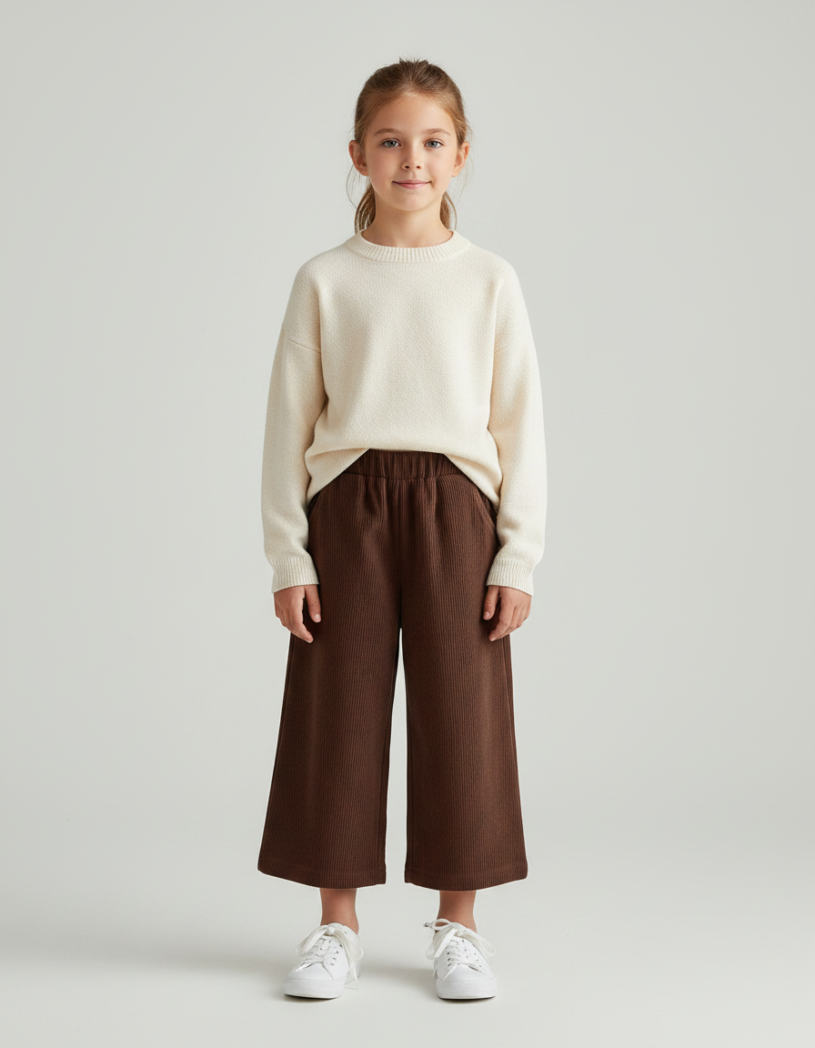 Pantalon Marron Ample Côtelé Confortable Enfant - Cordé
