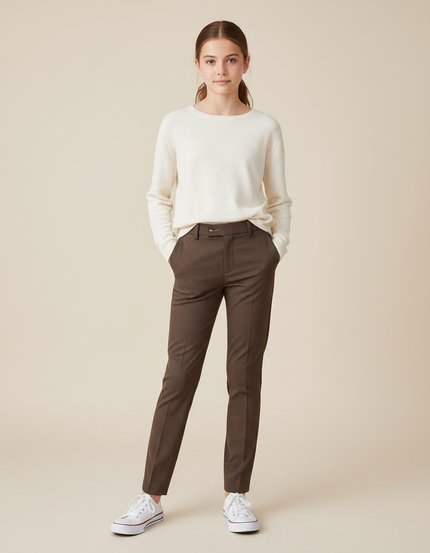 Pantalon Marron Slim Rayures Discrètes Décontracté Fille - Gabardine