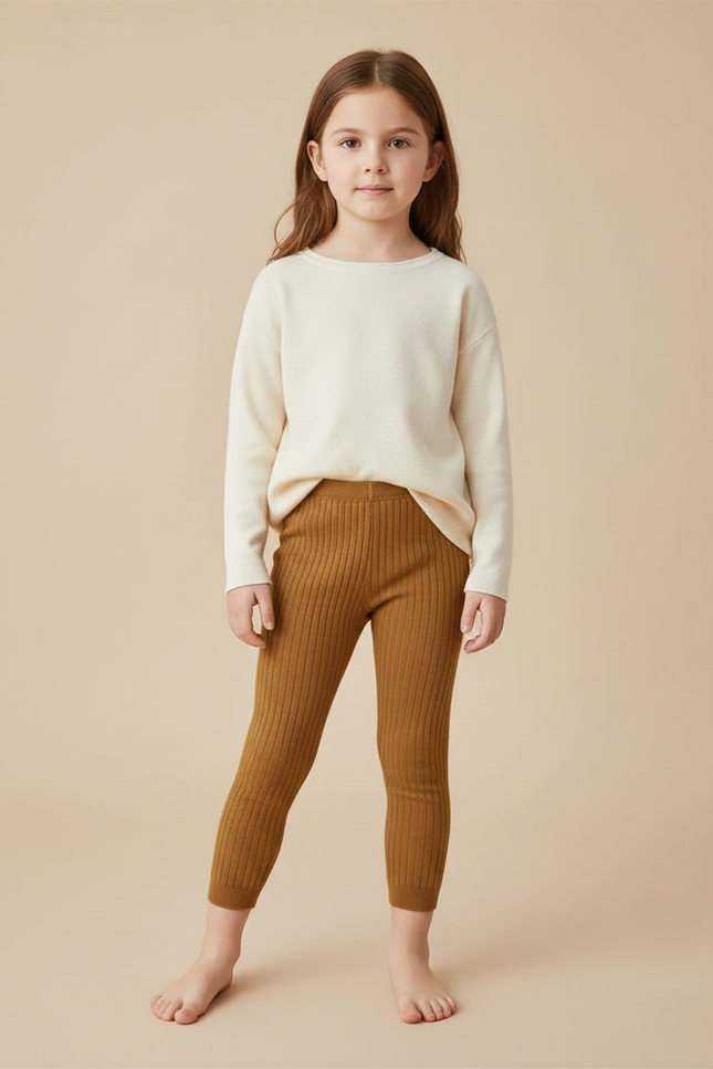 Pantalon Marron Tricoté Enfants Côtelé Confortable Uni - Maille