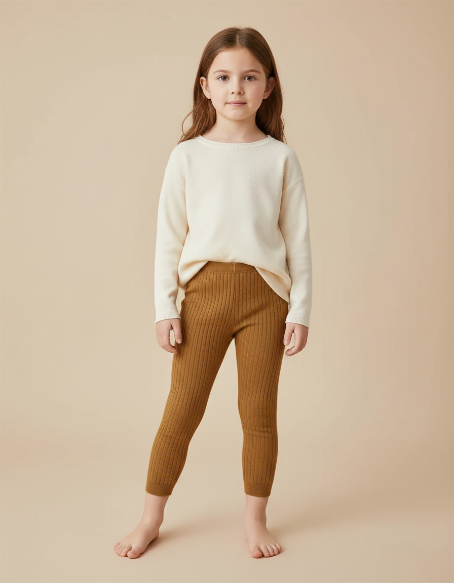 Pantalon Marron Tricoté Enfants Côtelé Confortable Uni - Maille
