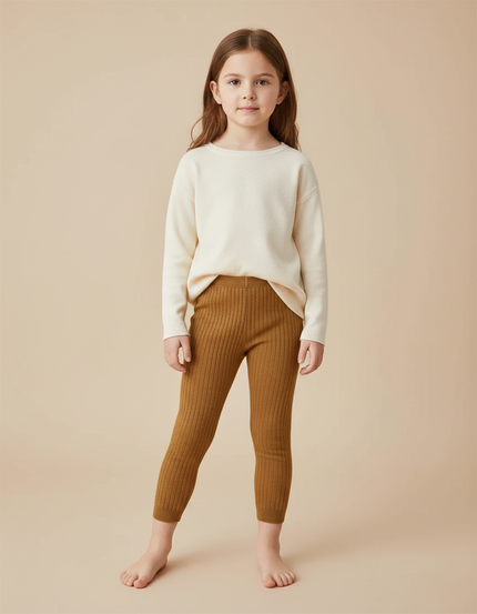 Pantalon Marron Tricoté Enfants Côtelé Confortable Uni - Maille