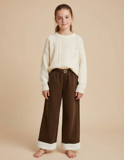 Pantalon Marron Côtelé Ample Doublé Chaud Enfant - Cordé