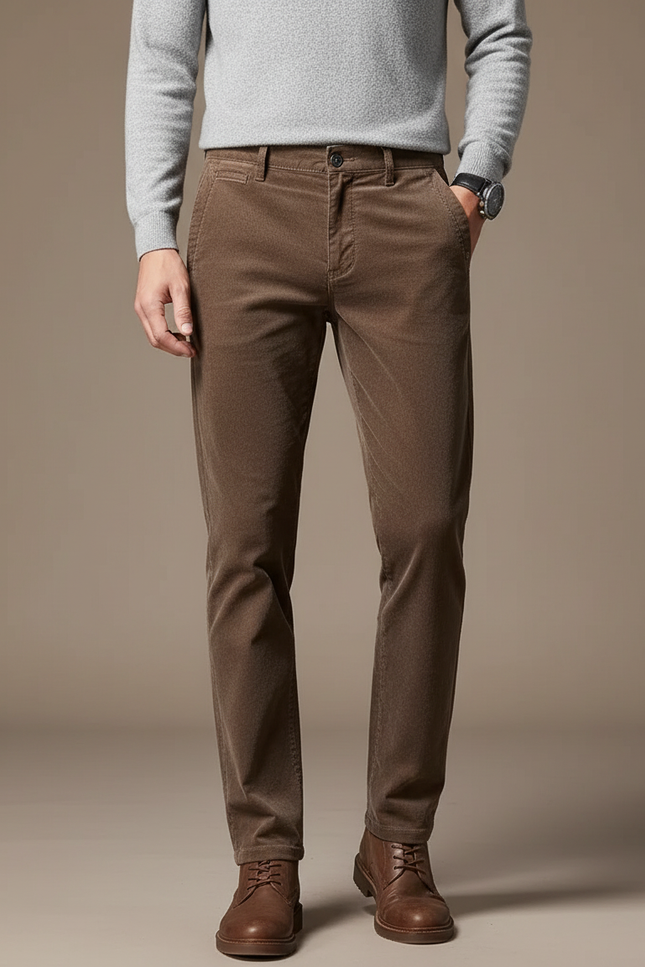 Pantalon Marron Homme Côtelé Droit Velours Chaud