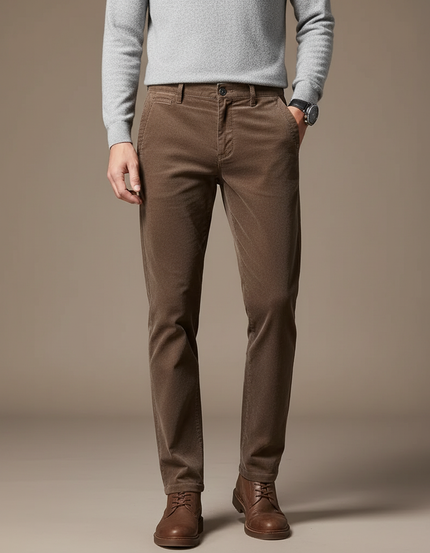 Pantalon Marron Homme Côtelé Droit Velours Chaud